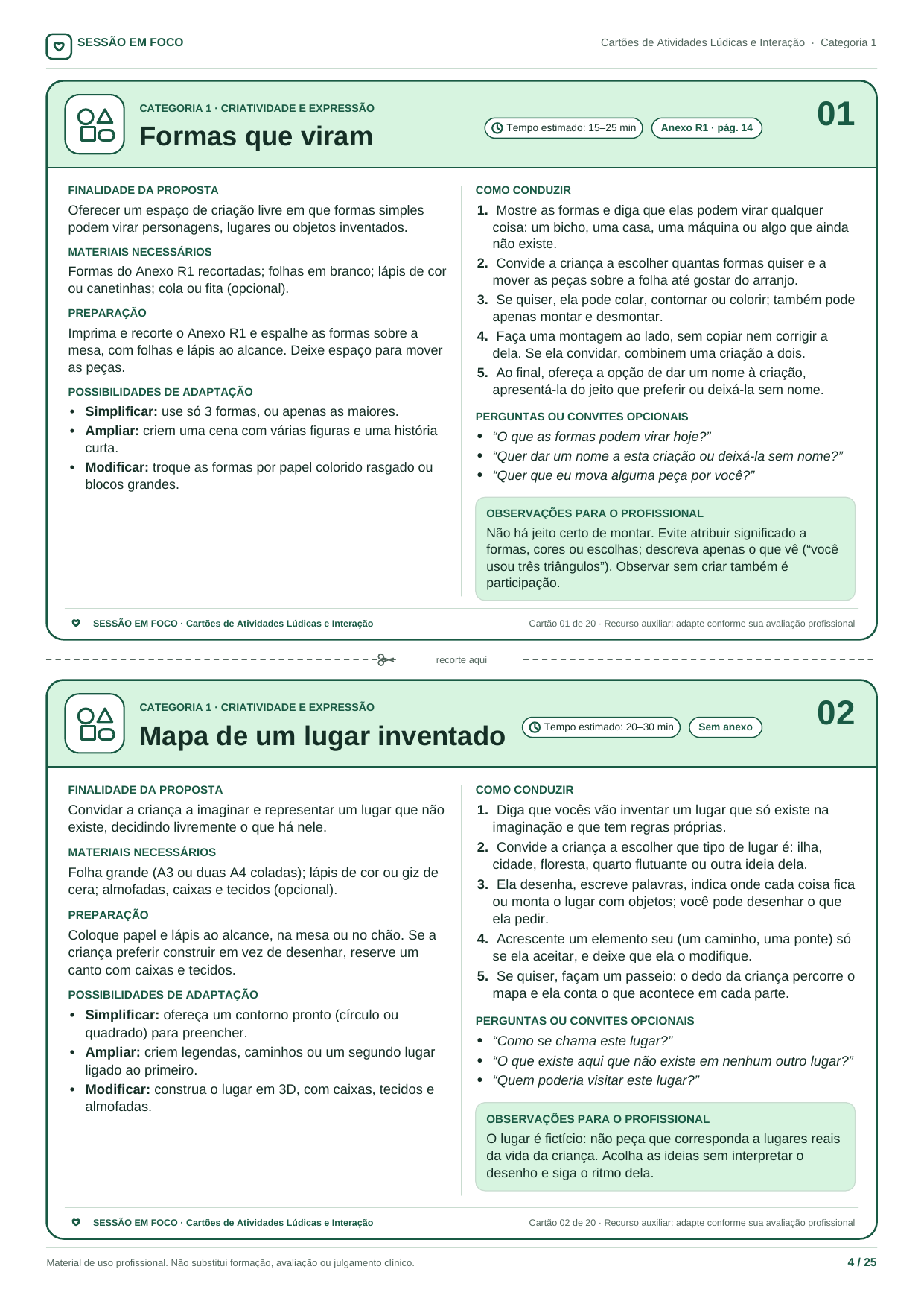Cartões de Atividades Lúdicas e Interação — prévia 1
