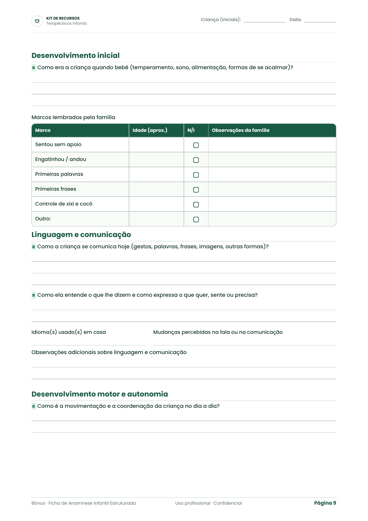 Ficha de Anamnese Infantil Estruturada — prévia 1
